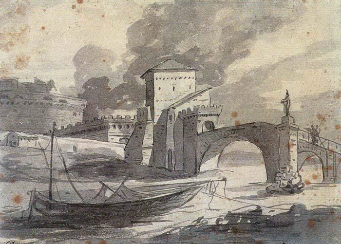 Jan Davidz de Heem View of the Tiber and Castel St Angelo oil painting picture